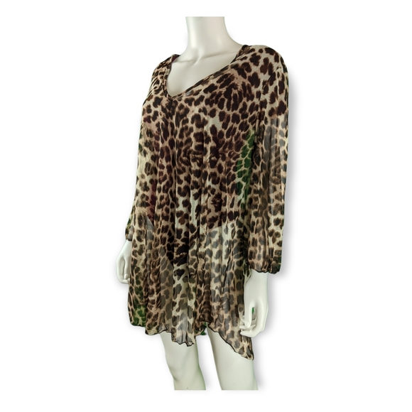 Jordan Taylor Cheetah Brown Sheer Long Sleeve Top XL - Picture 4 of 13